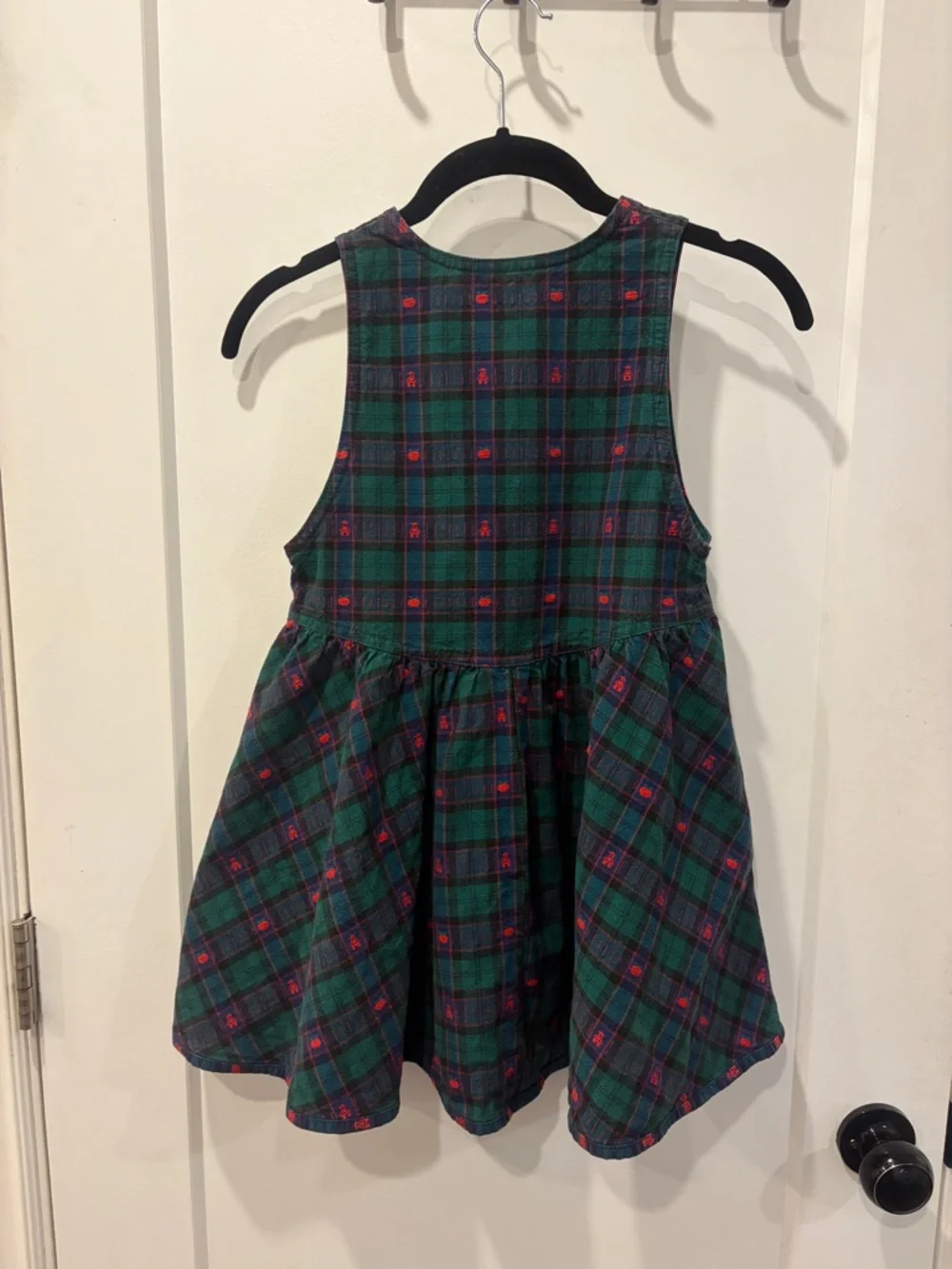 Vintage OshKosh Bgosh Green Plaid Sleeveless Girls Dress with Red Buttons - Picture 7 of 15